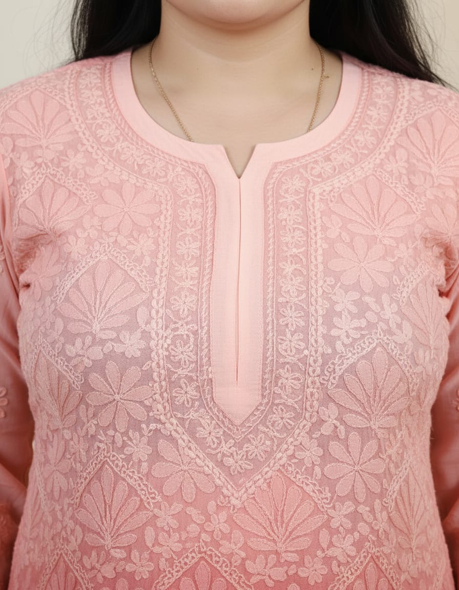 Light Carrot Georgette Jaal Chikankari 1 pc | Handmade