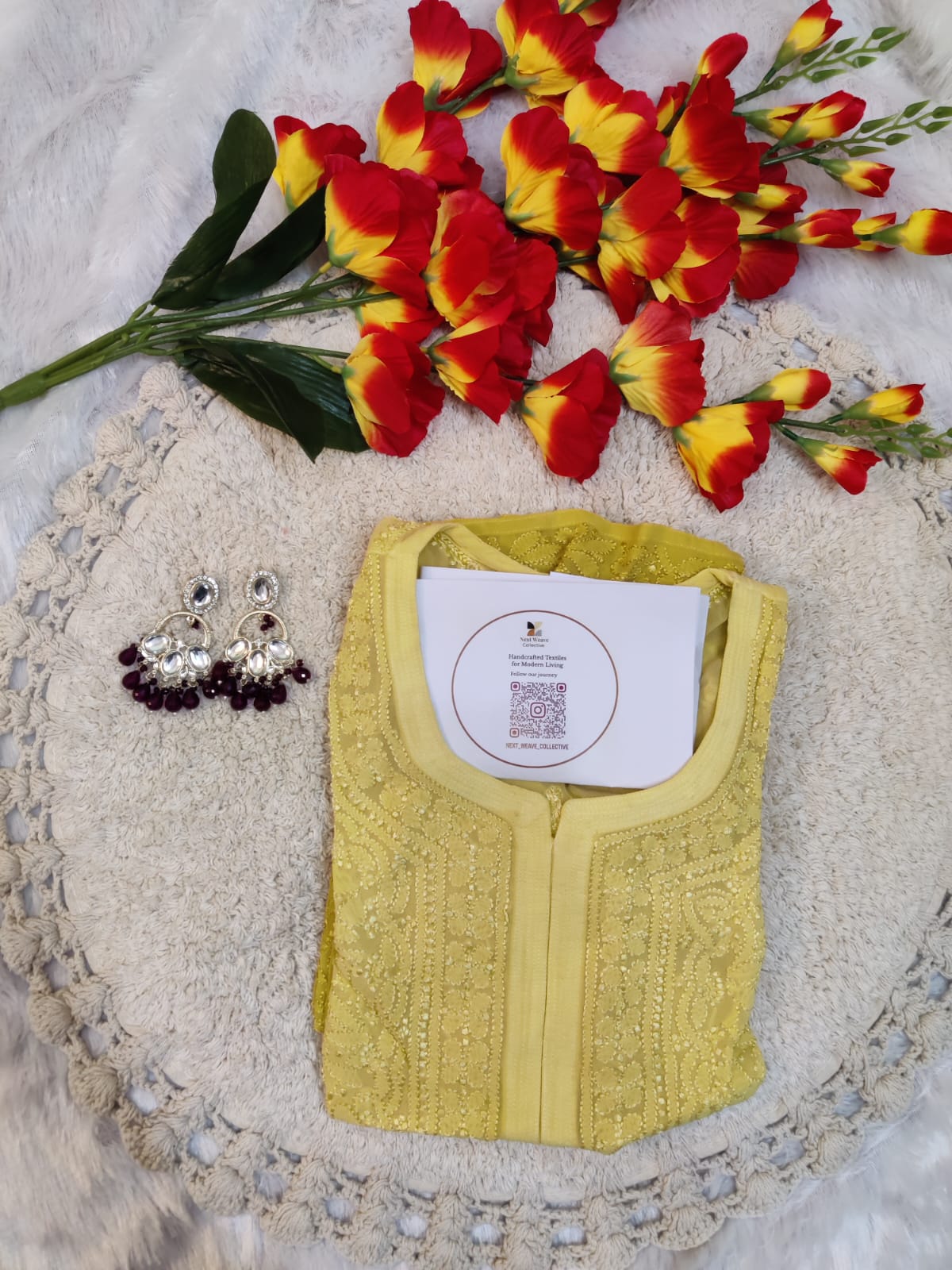 Mustard Yellow Georgette Jaal Chikankari 1pc | Handmade