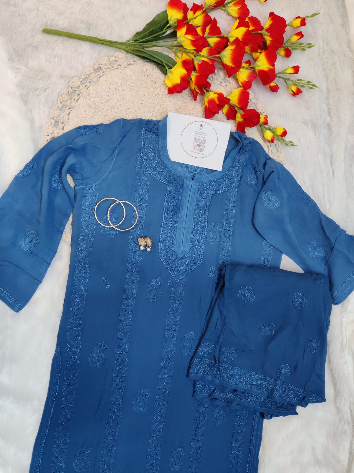 Blue Georgette Chikankari 2pc Set | Traditional Handmade