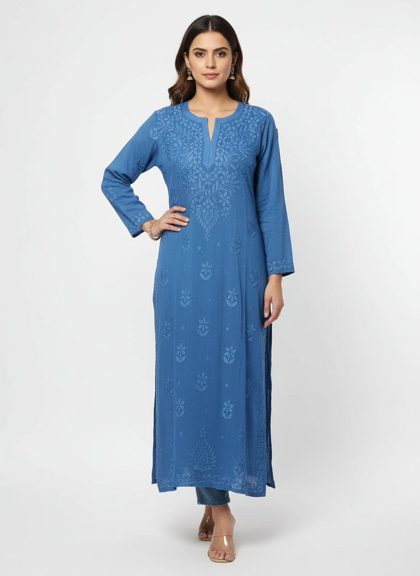 Peach Pure Georgette Chikankari Kurti with Jaal Work