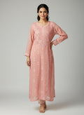 Peach Pure Georgette Chikankari Kurti with Jaal Work