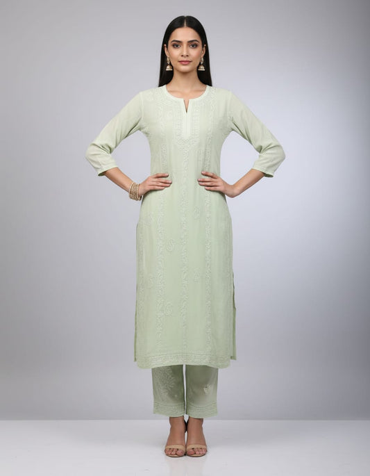 Pastel Green Georgette Chikankari 2pc | Handmade