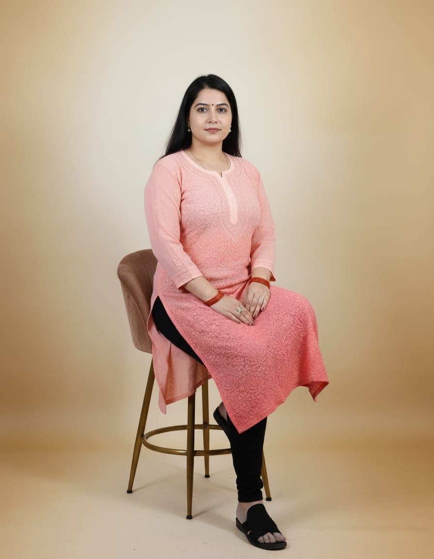 Light Carrot Georgette Jaal Chikankari 1 pc | Handmade