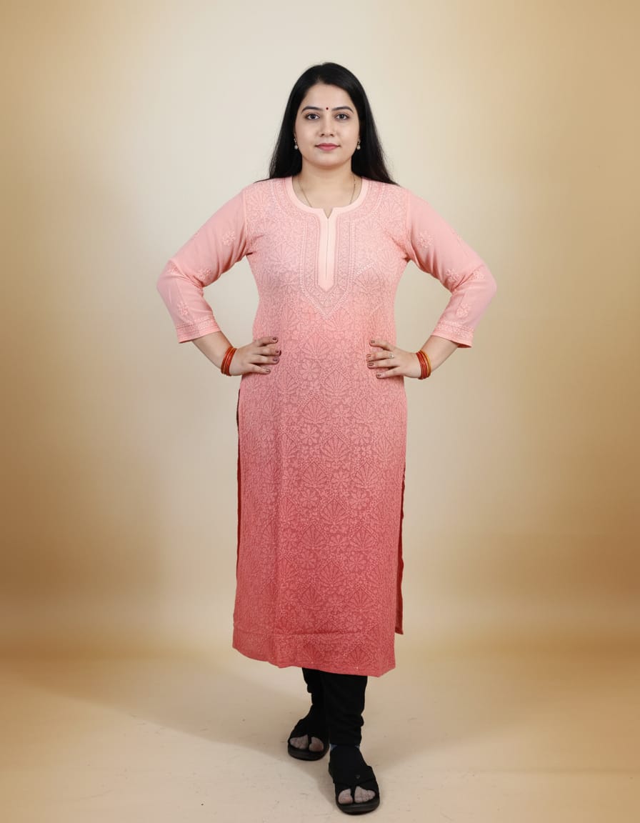 Light Carrot Georgette Jaal Chikankari 1 pc | Handmade